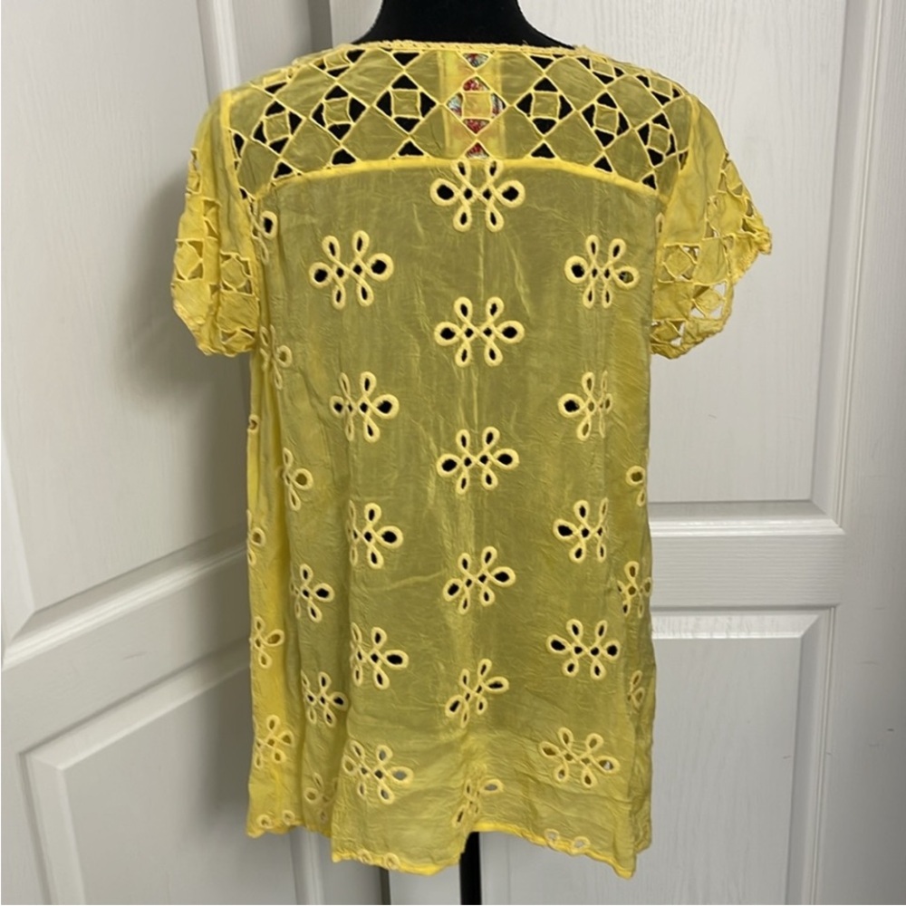 Johnny Was muted custard yellow silk top size L like new - Picture 5 of 11